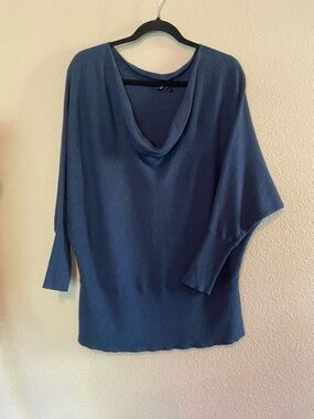 Eileen Fisher Sweater Women's Large Blue Organic Cotton Cashmere Draped Neck